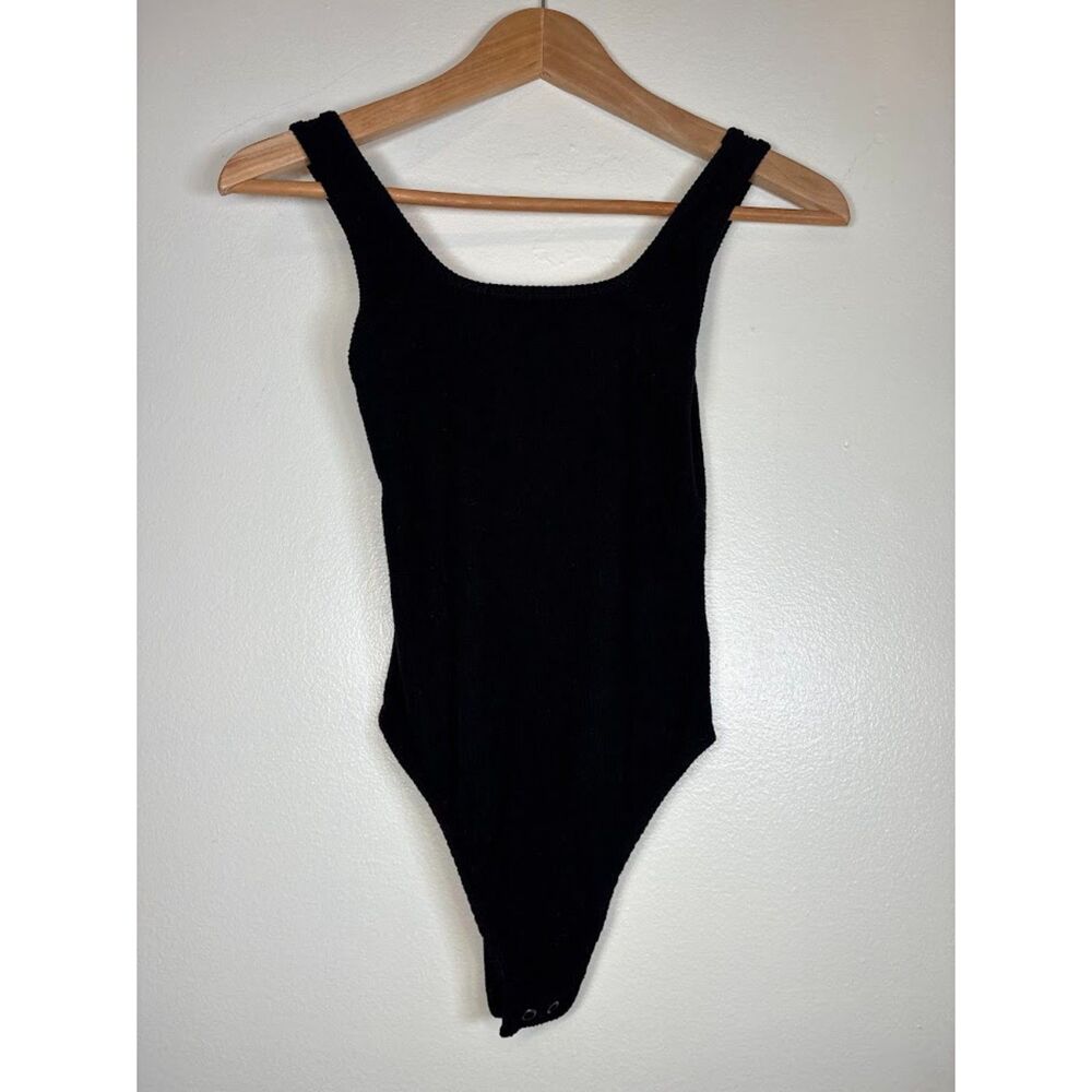 American Eagle Ribbed Black Bodysuit with button closure size XS